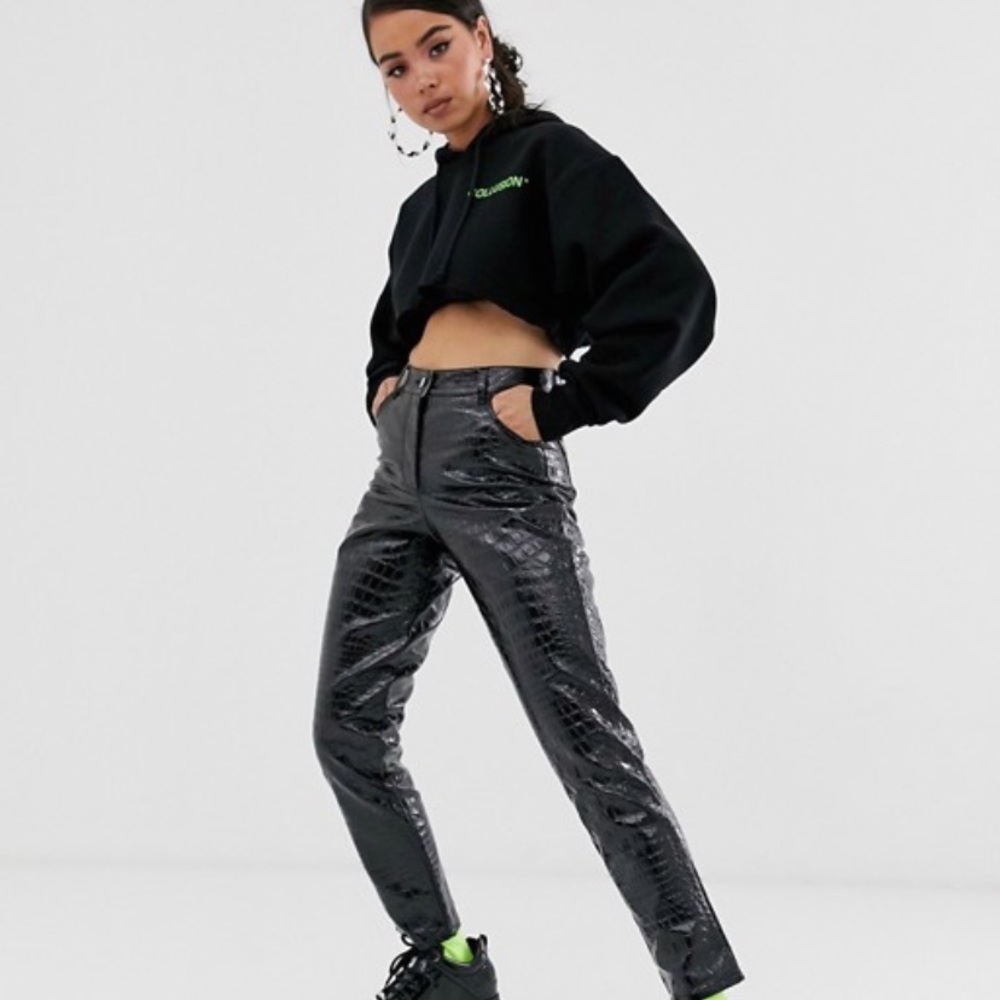 COLLUSION leather look snake pants in black